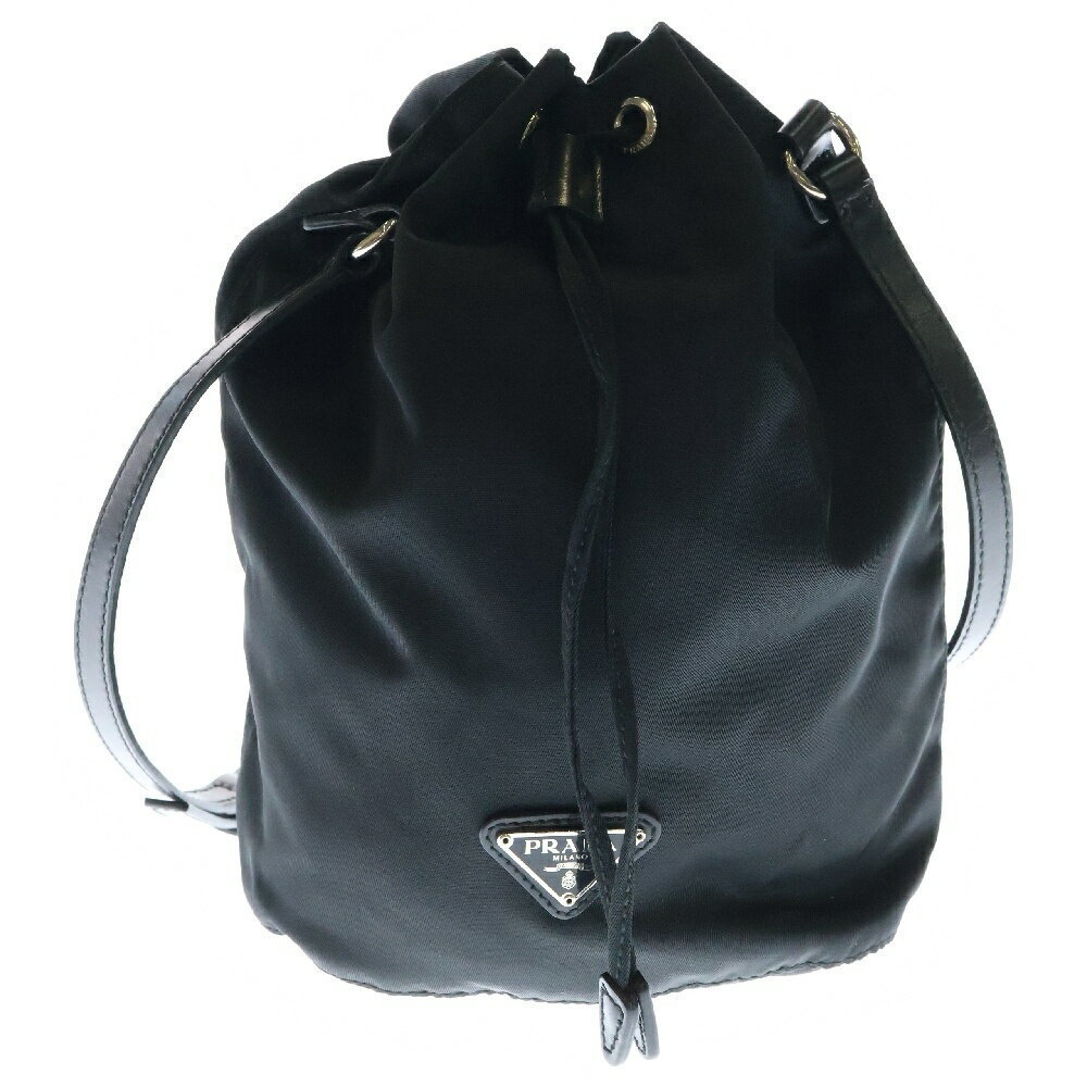 Prada Black Drawstring Triangle Plate Handbag Nyl… - image 1